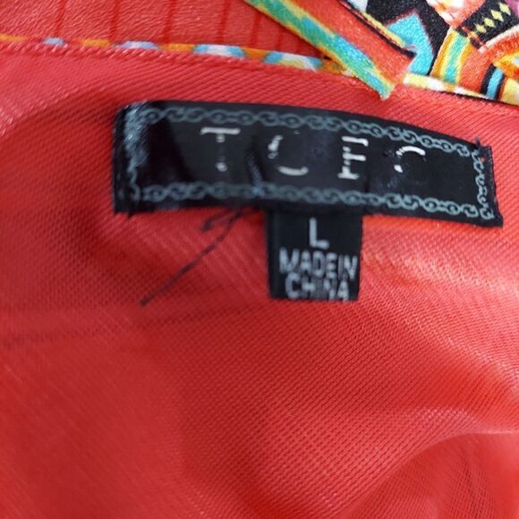 💕TCEC patterened sleevless dress size Large. Orange - Picture 4 of 5